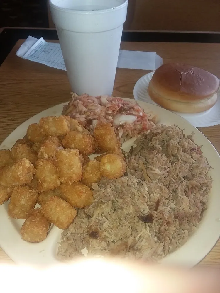 Pork Barbecue and Potato Tots and Slaw Grom Whispering Pines Albemarle