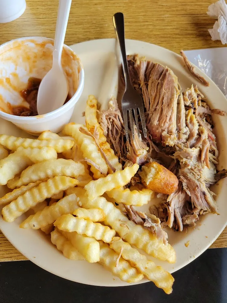 Sliced BBQ with Spicy Baked Beans and Fries